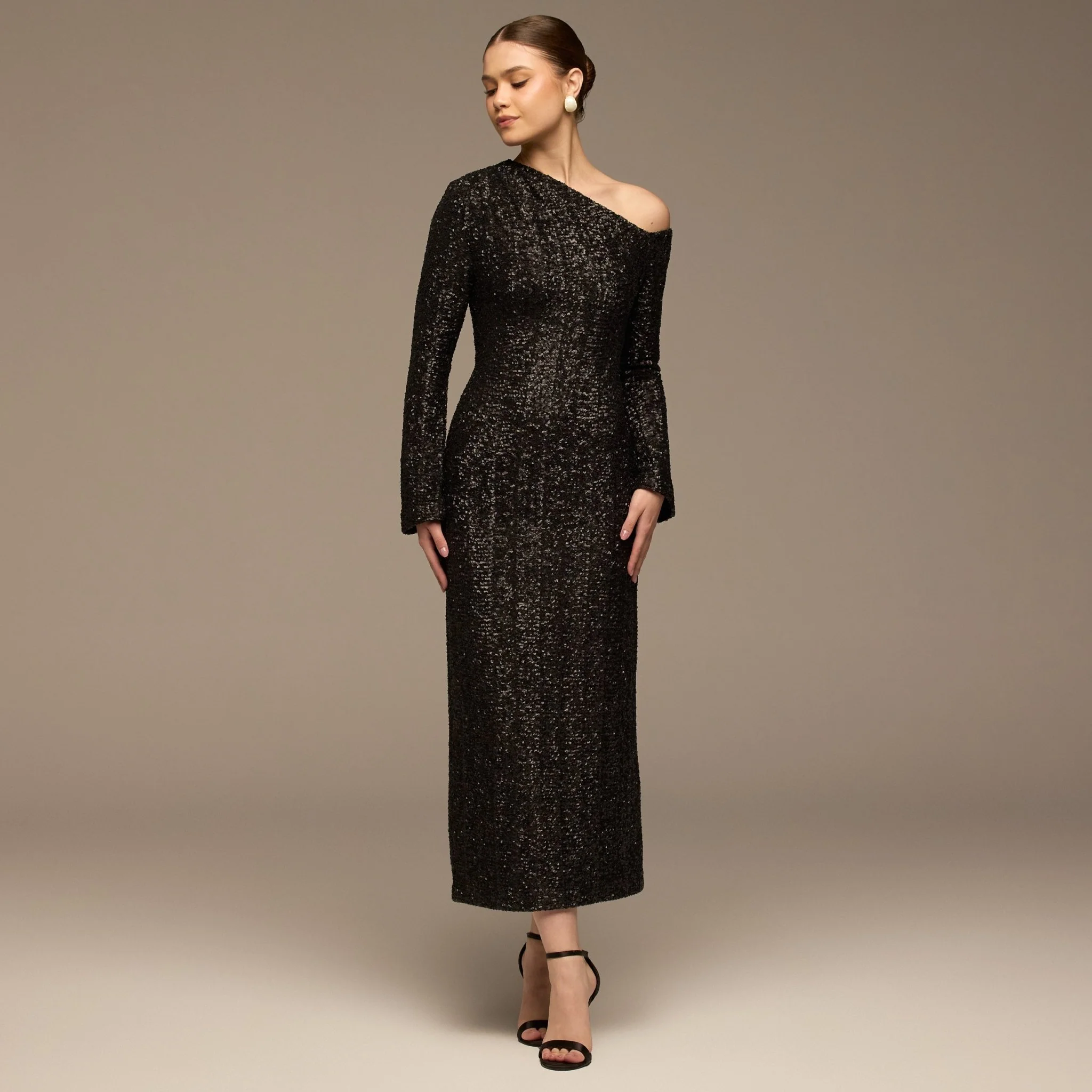 Black Long-Sleeve Sequin Maxi Dress - Image 2