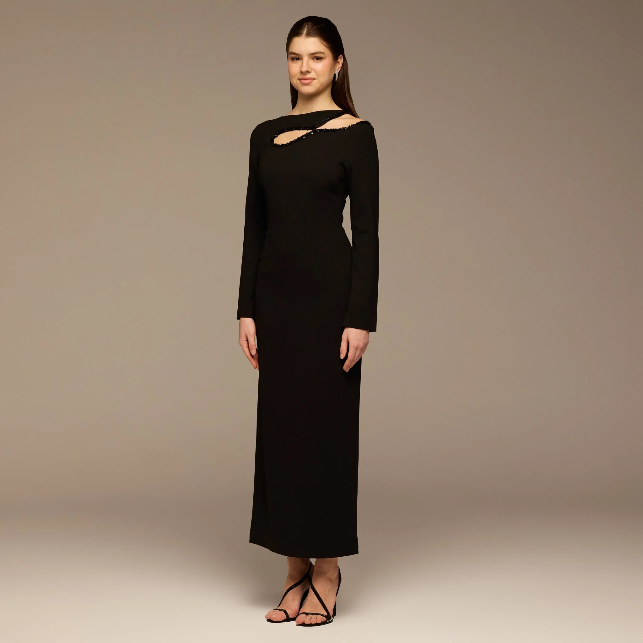 Black Asymmetric Cut-Out Crepe Dress - Image 2
