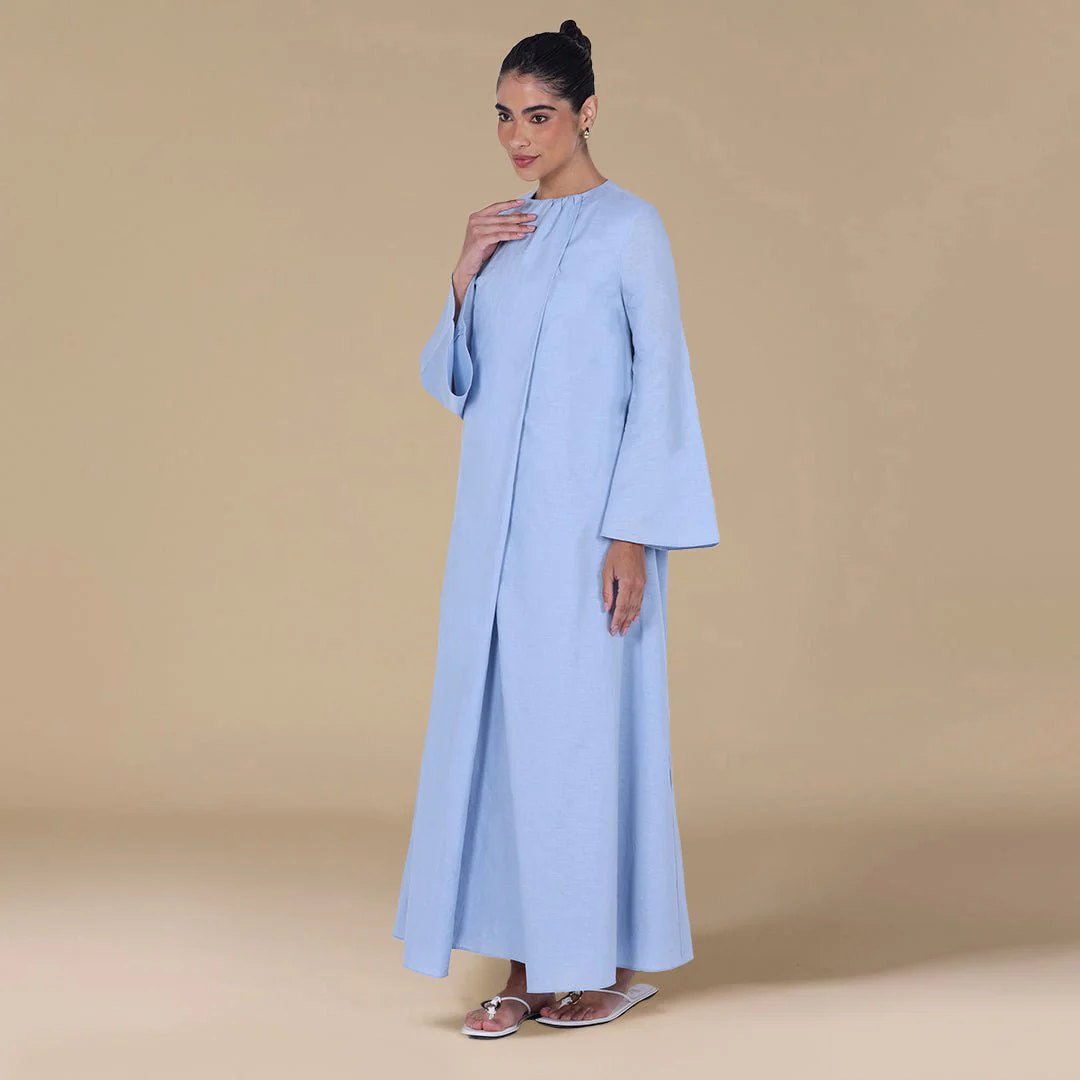 Linen-Blend Set with Gathered Details and Wide Leg Pants - Image 3