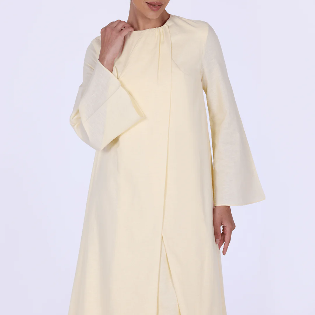 Linen-Blend Set with Gathered Details and Wide Leg Pants - Image 5