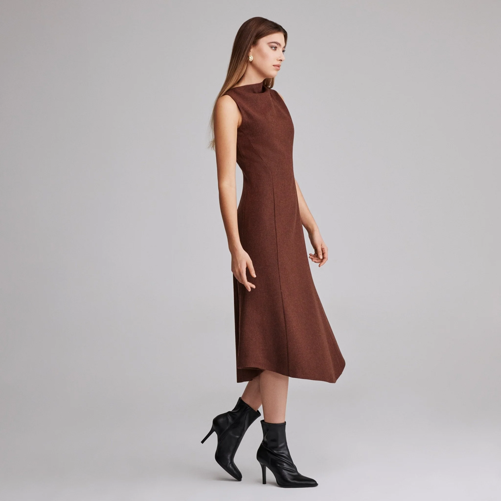Virgin wool Asymmetric Midi Dress - Image 2