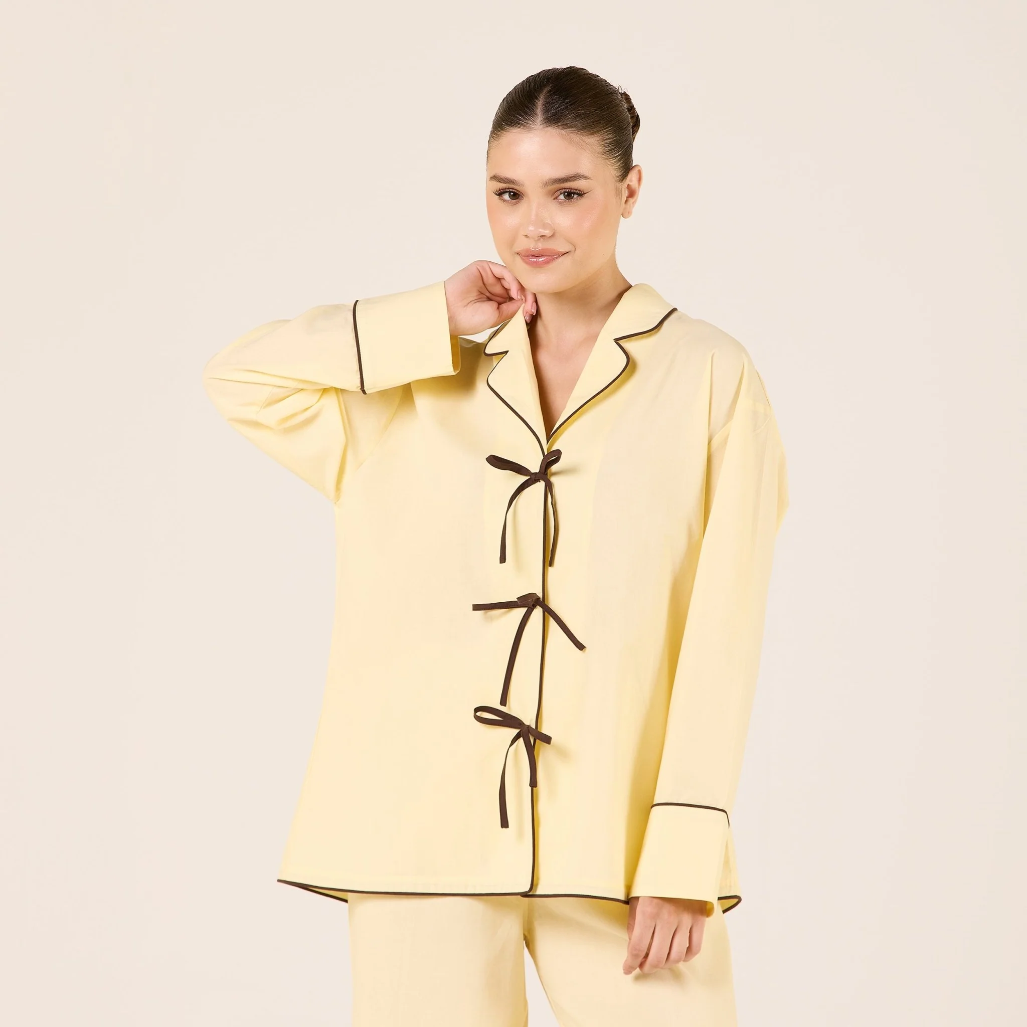 Yellow Cotton Shirt with Front Bows