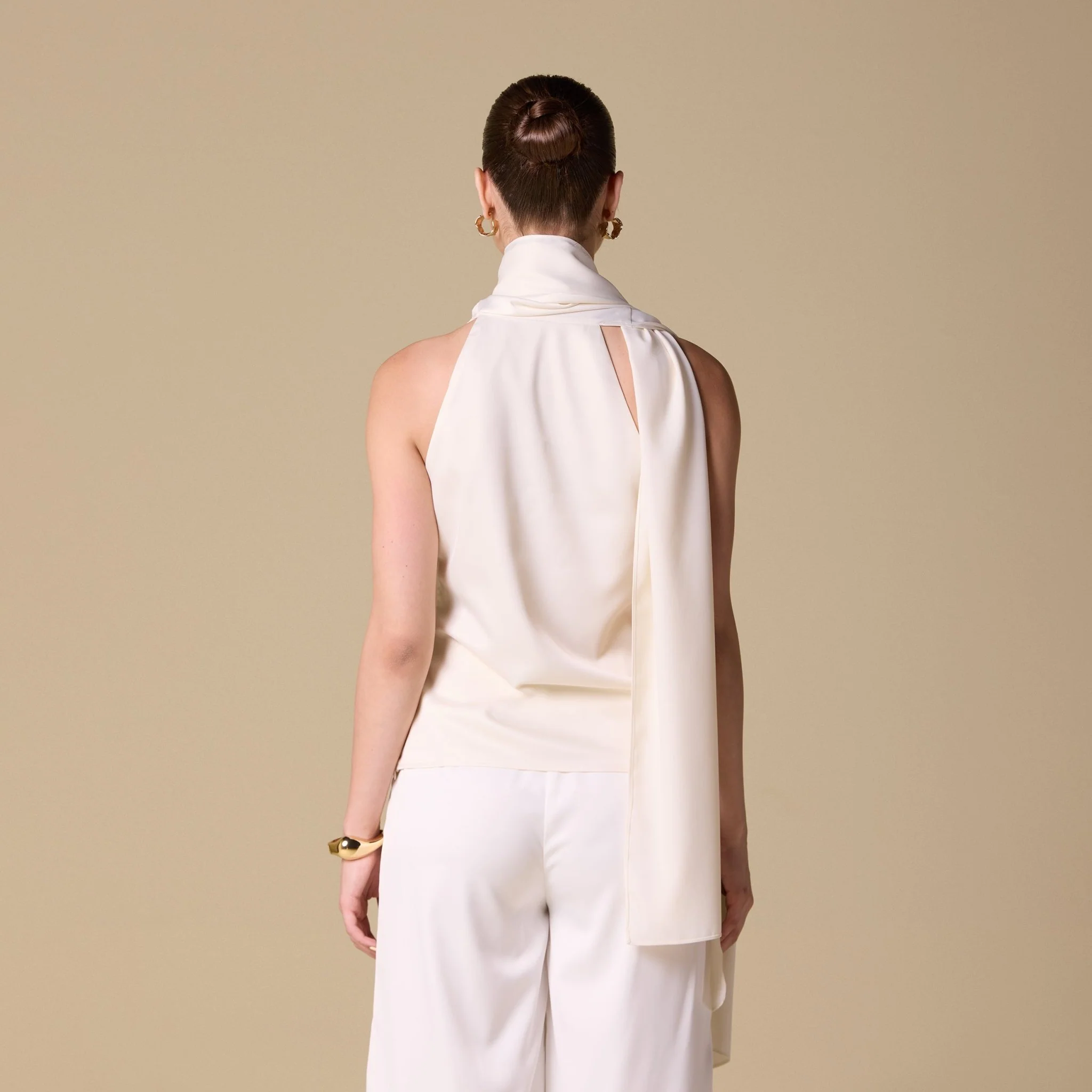Draped Cowl Top with Attached Scarf - Image 3