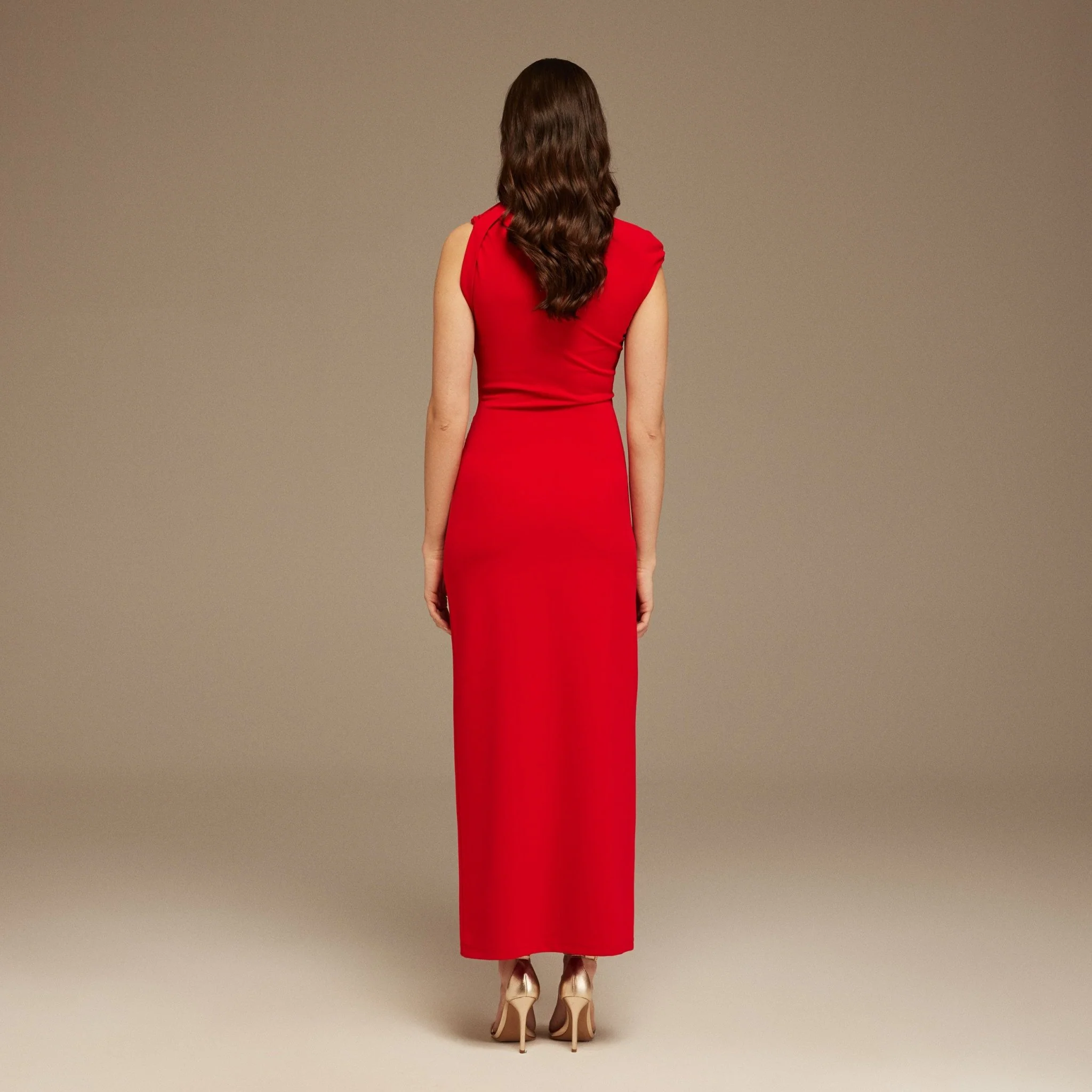 Drapping Shoulder Crepe Long Dress - Image 4