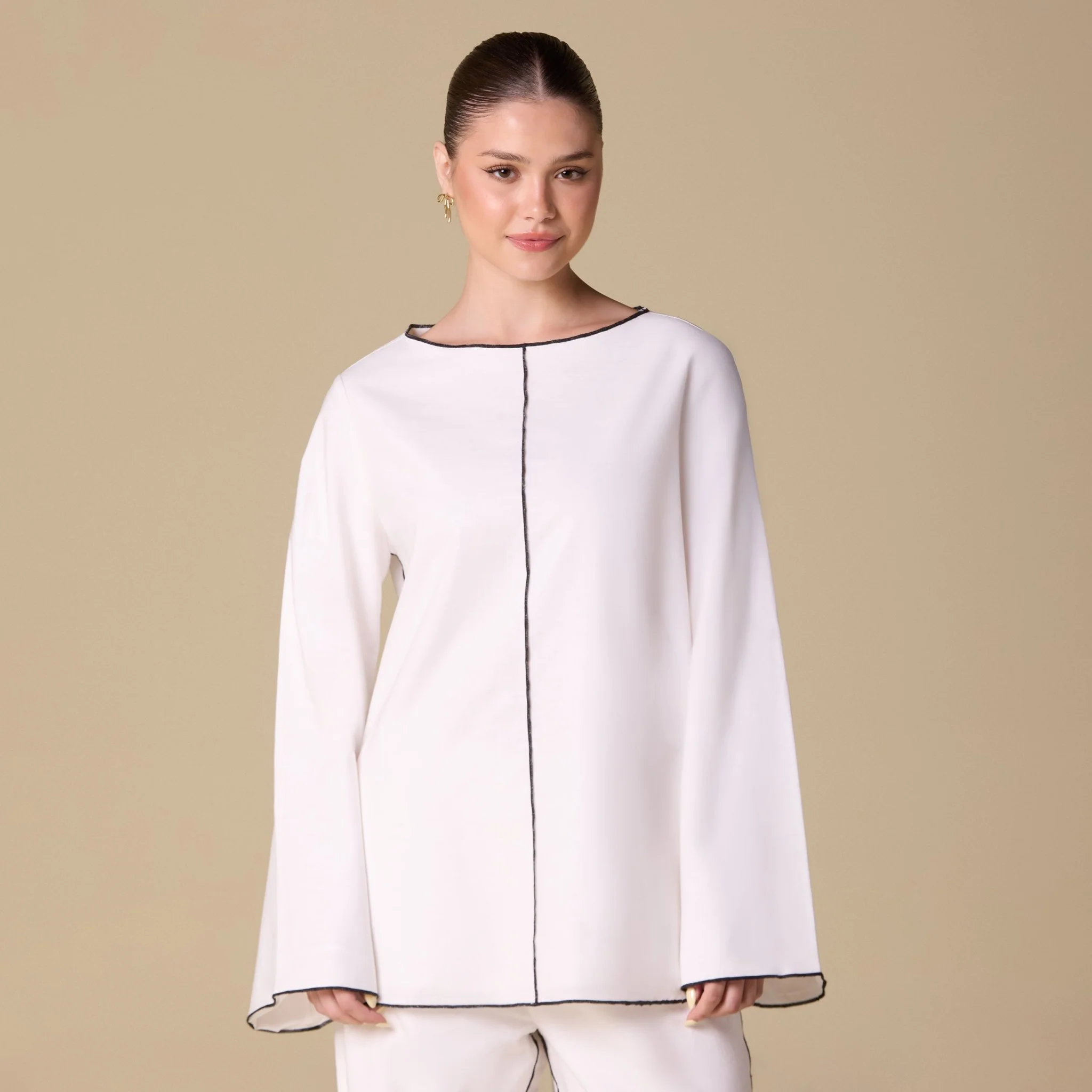 White Flared Sleeve Linen Top