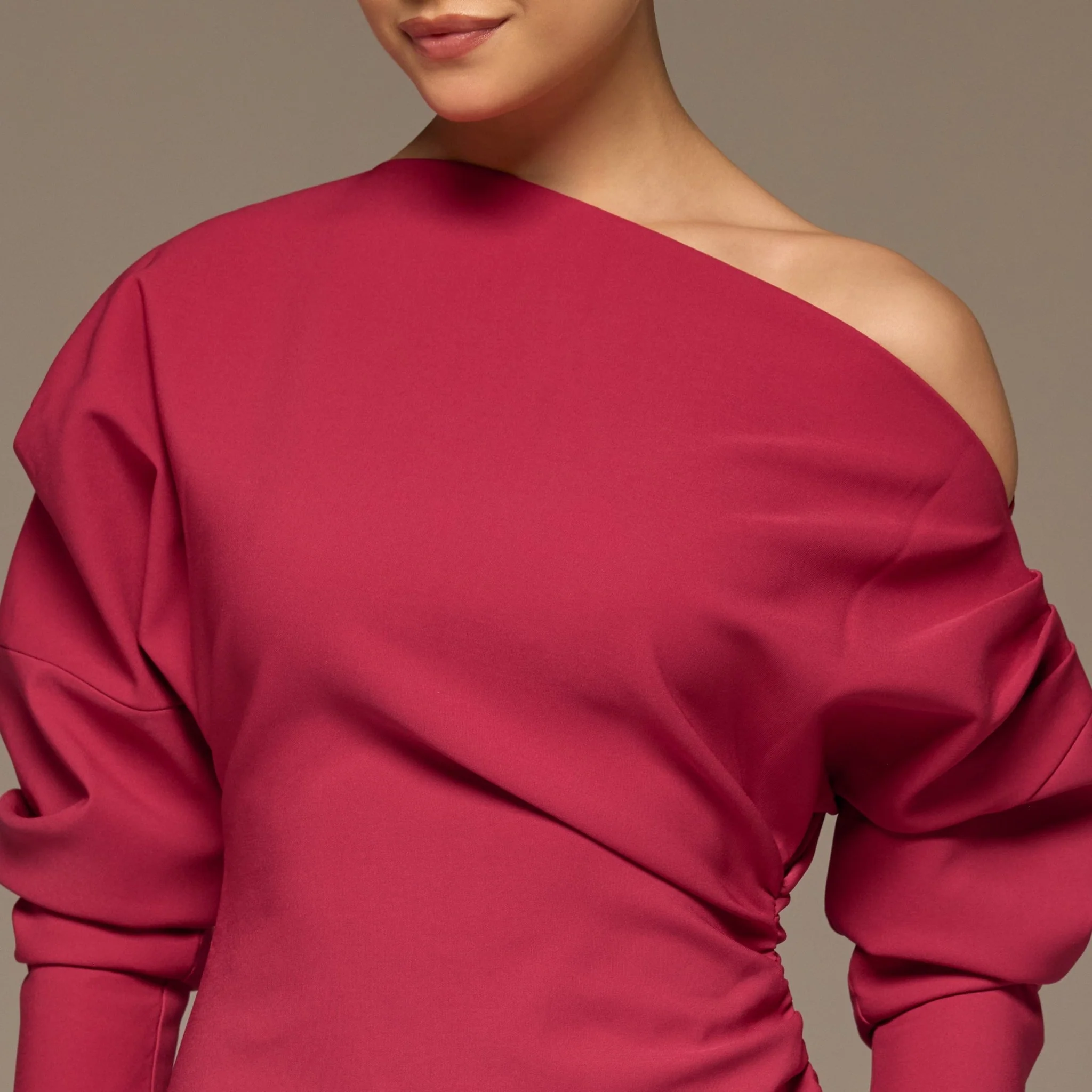 Fuchsia Asymmetric Off Shoulder Maxi Dress - Image 3