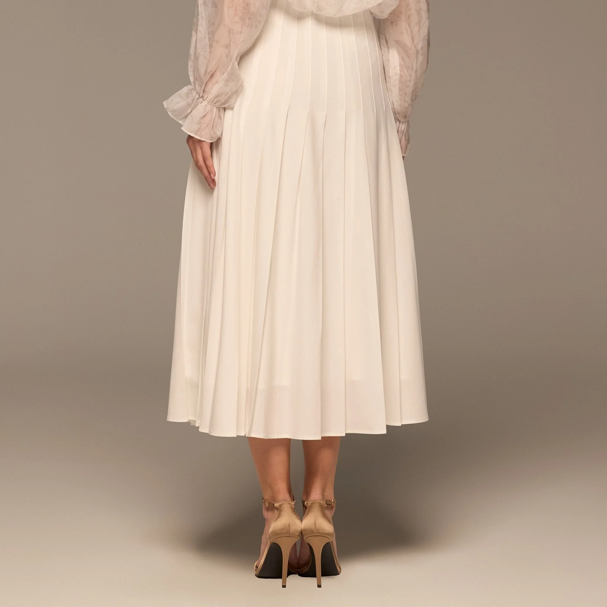 Ivory Pleated A Line Midi Skirt - Image 7