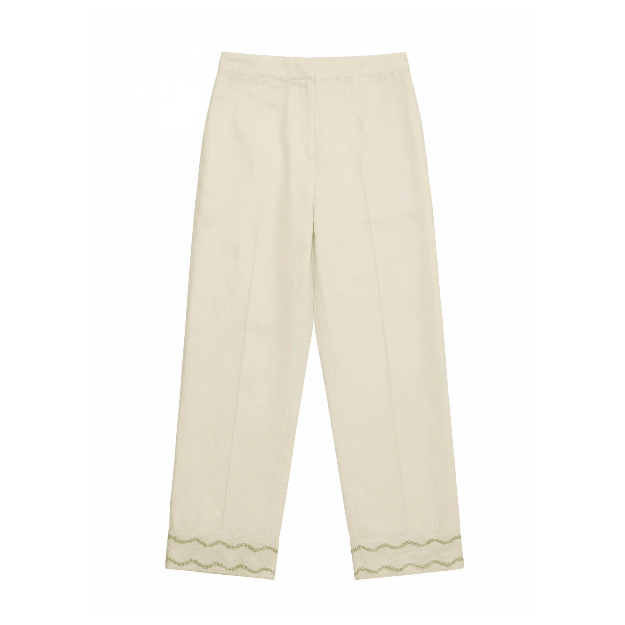 100% Cotton Ivory Embroidered Wide Leg Pants