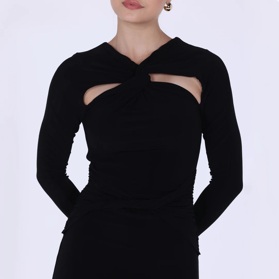 Jersey Gathered Maxi Dress with Chest Cut-Out - Image 3