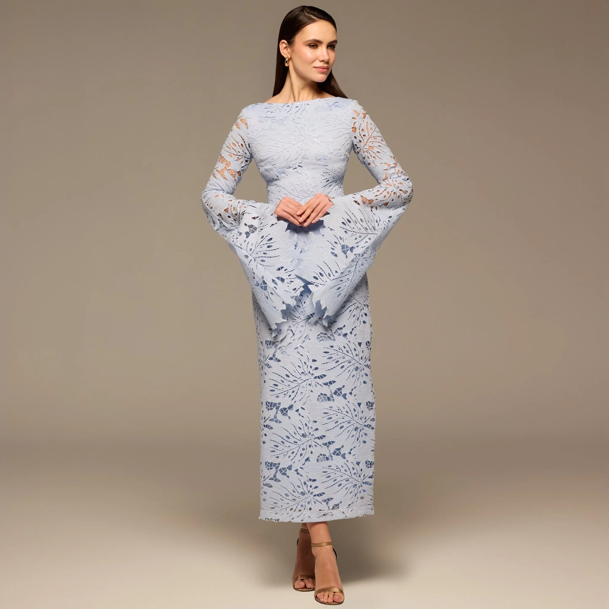 Light Blue Lace Long Sleeve Maxi Dress