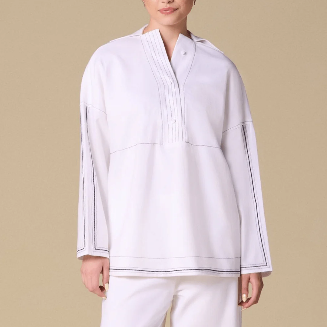 White Linen Shirt with Stitch Detailing