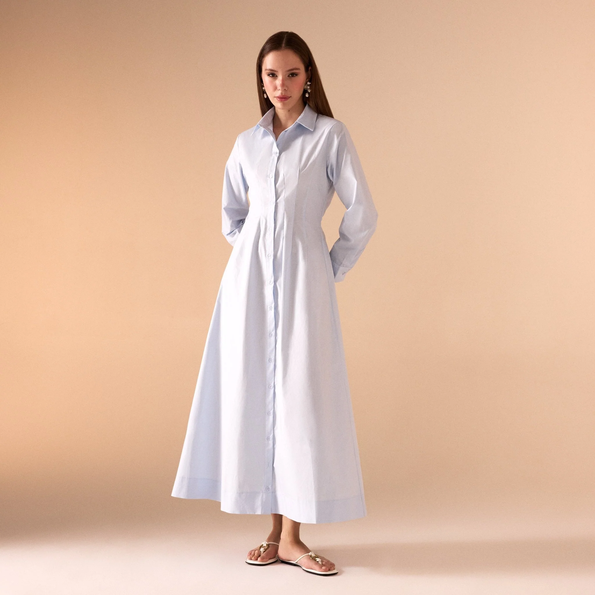 Long Sleeve A-line Maxi Poplin Dress - Image 13
