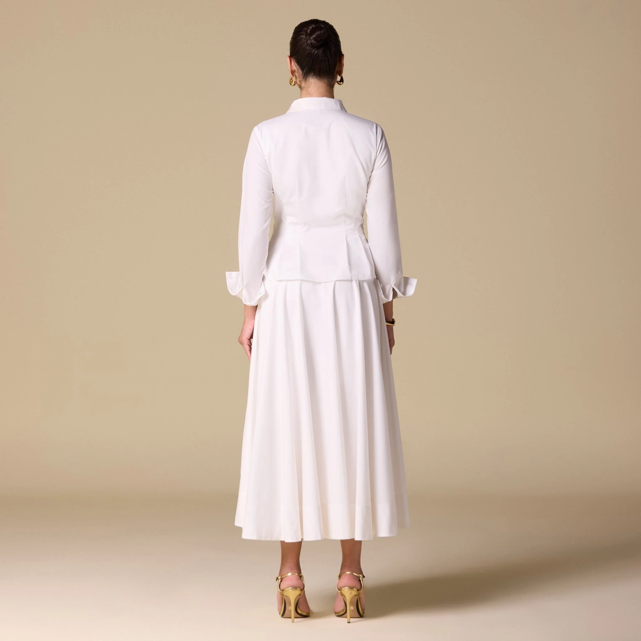 Long Sleeve A-Line Midi Dress with Shirt Collar - Image 4