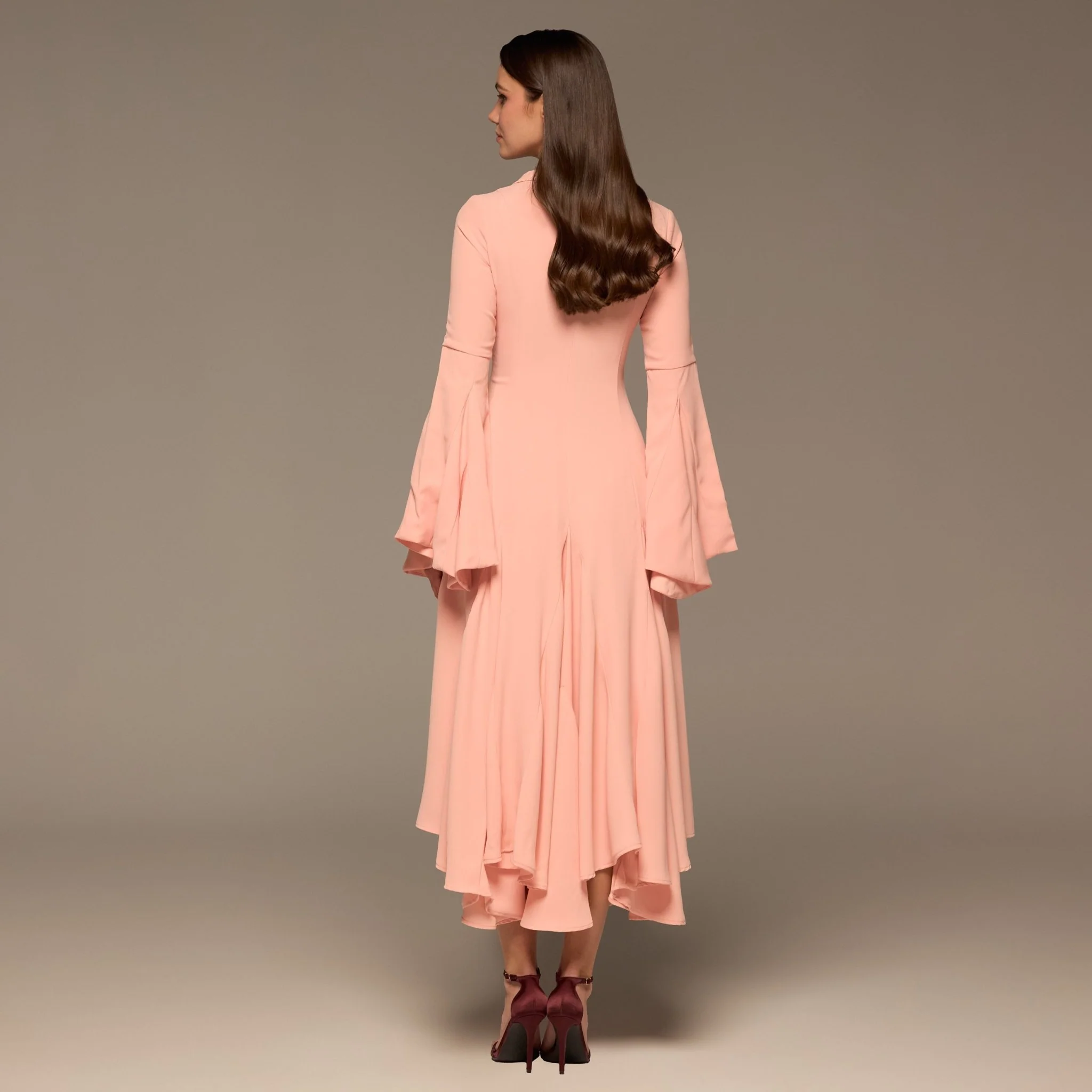 Pink Lapel Neck Button-Front Crepe Dress - Image 5