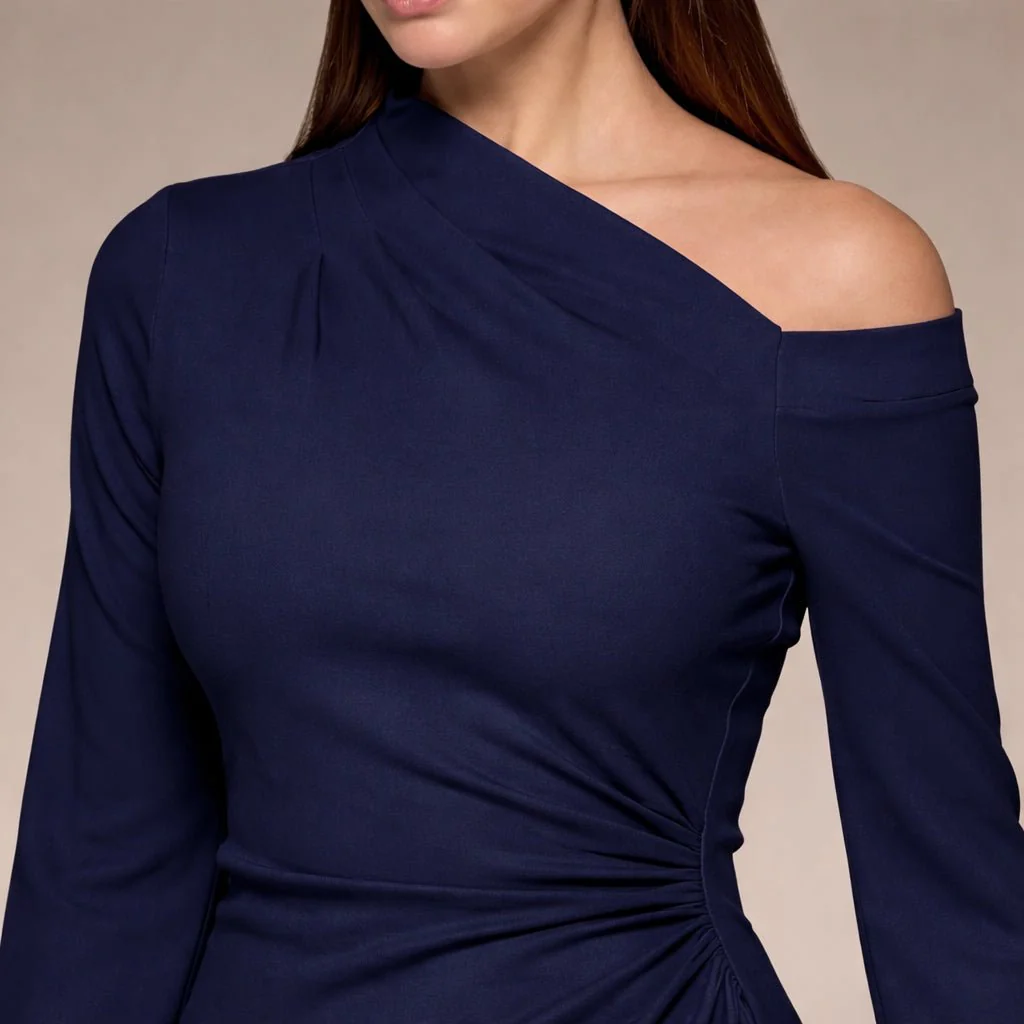 Navy Bare shoulder Crepe Maxi Dress - Image 3