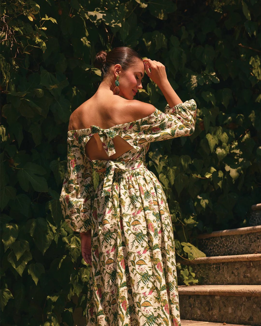 Yellow Off Shoulder Printed Midi Dress - Image 3
