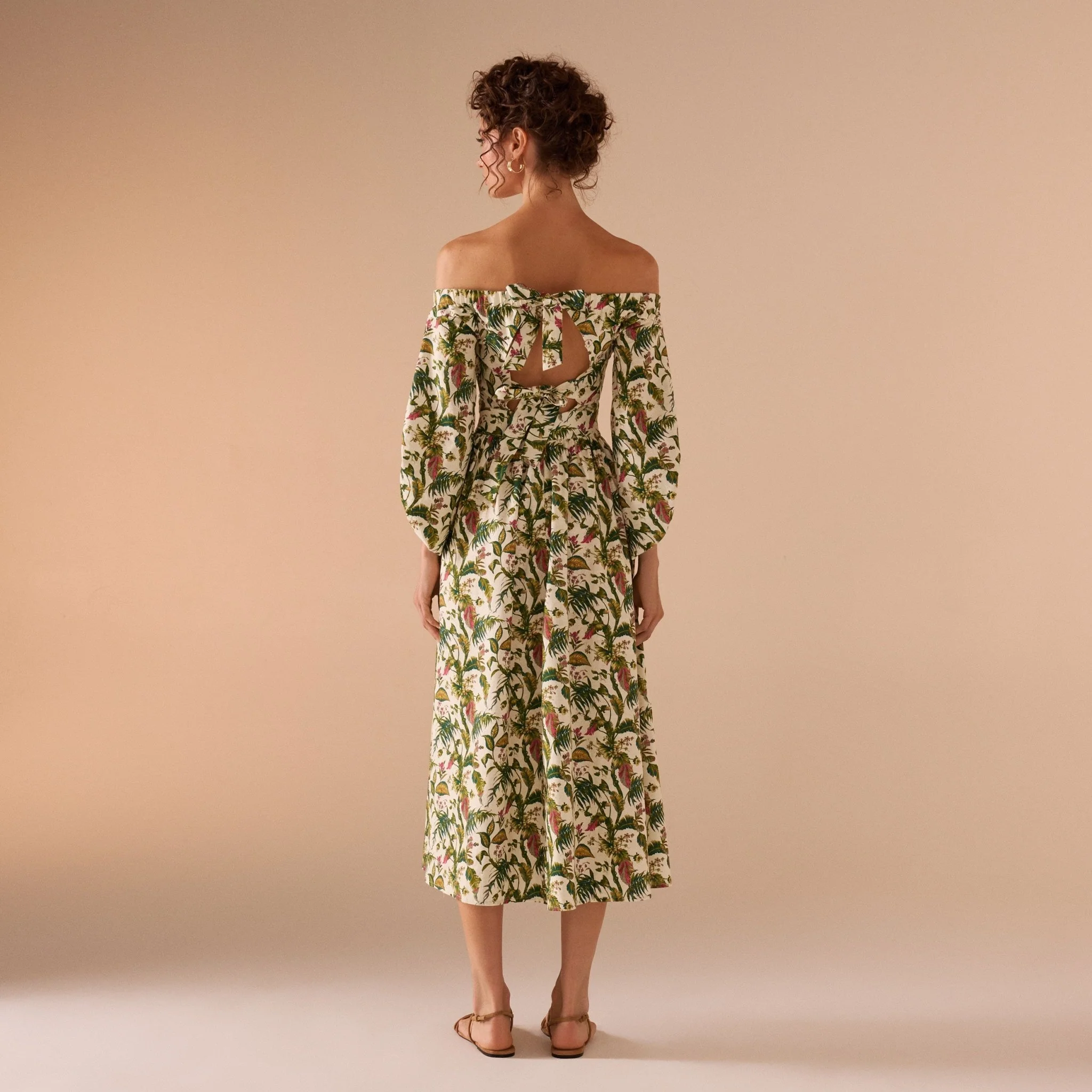 Yellow Off Shoulder Printed Midi Dress - Image 4
