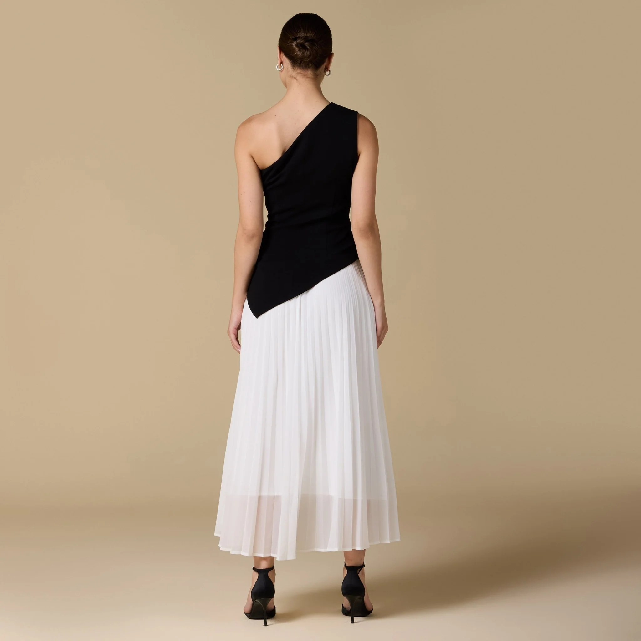 One-shoulder Crepe Dress With Pleated Skirt - Image 2