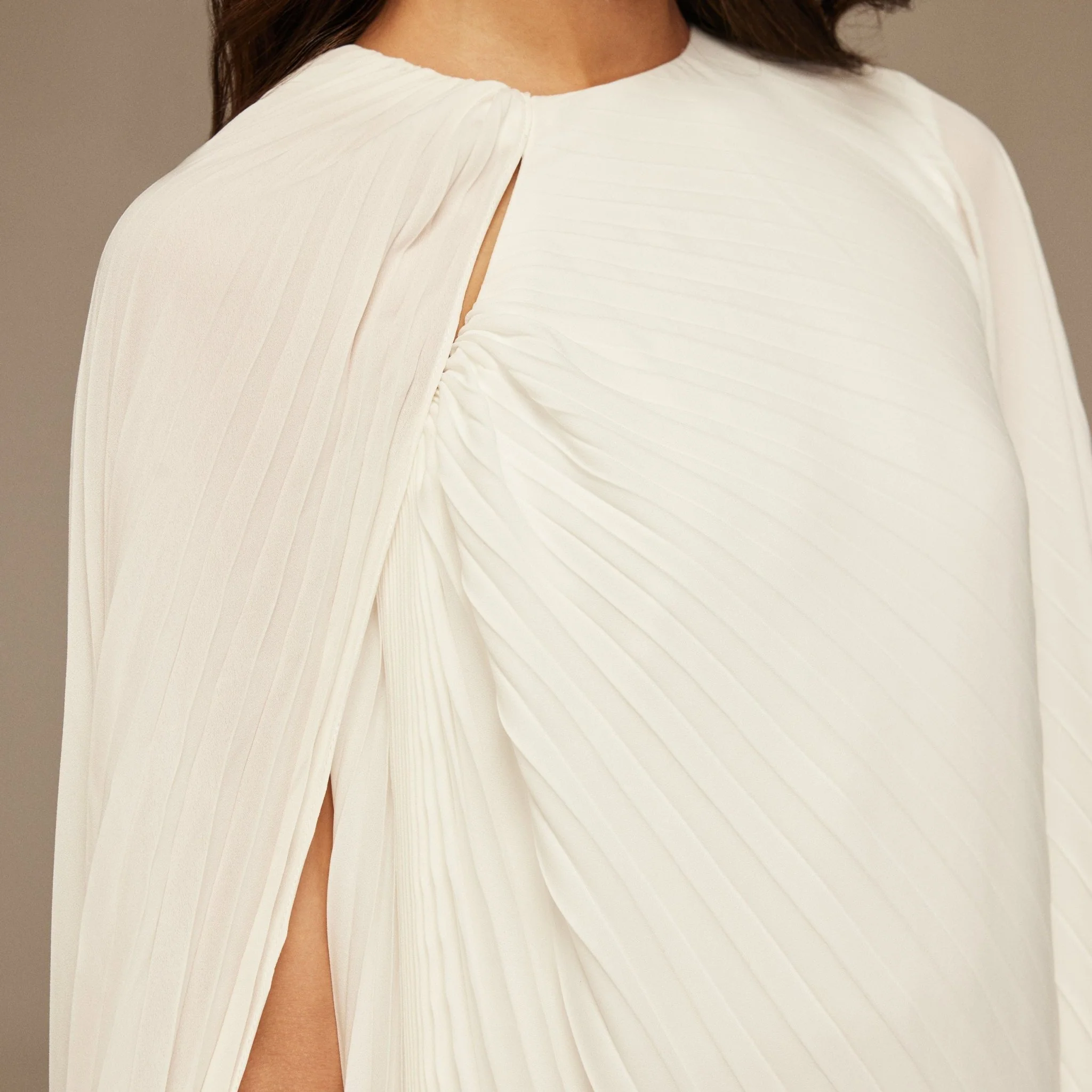 White Pleated Cape Midi Dress - Image 3