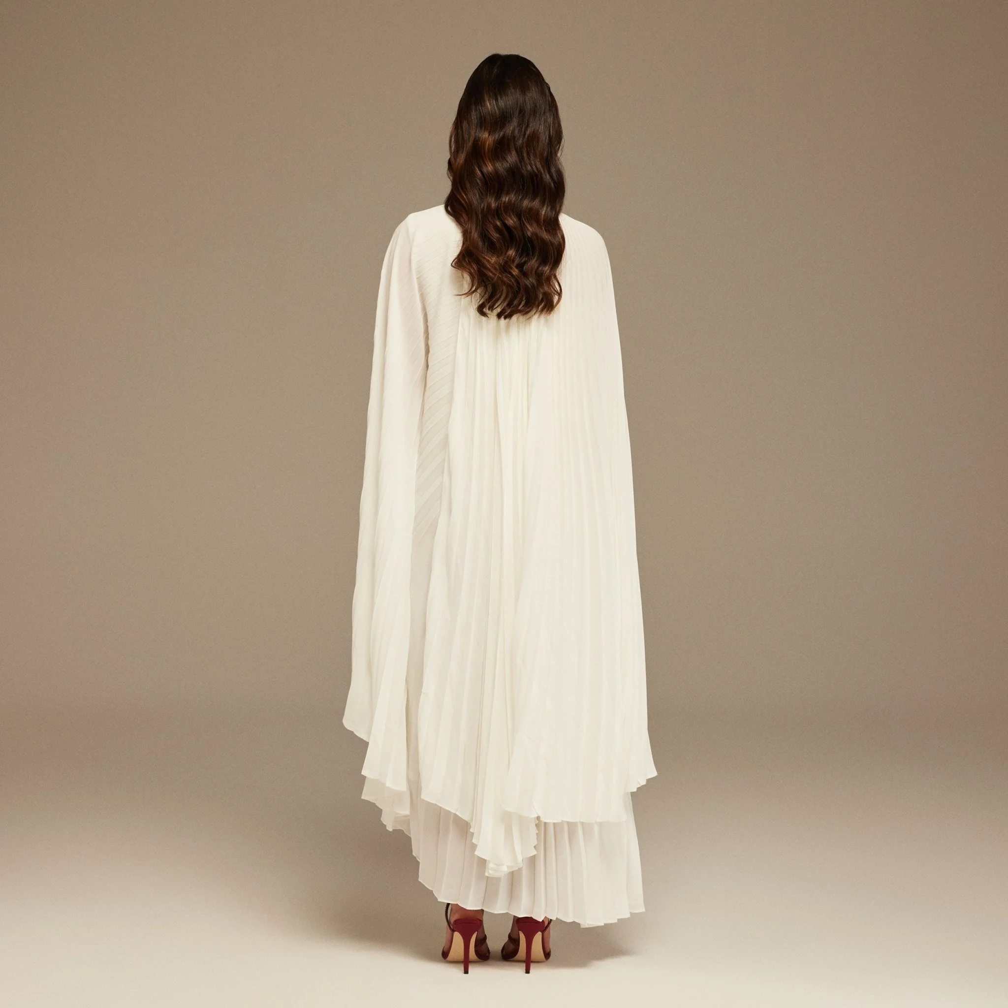 White Pleated Cape Midi Dress - Image 4
