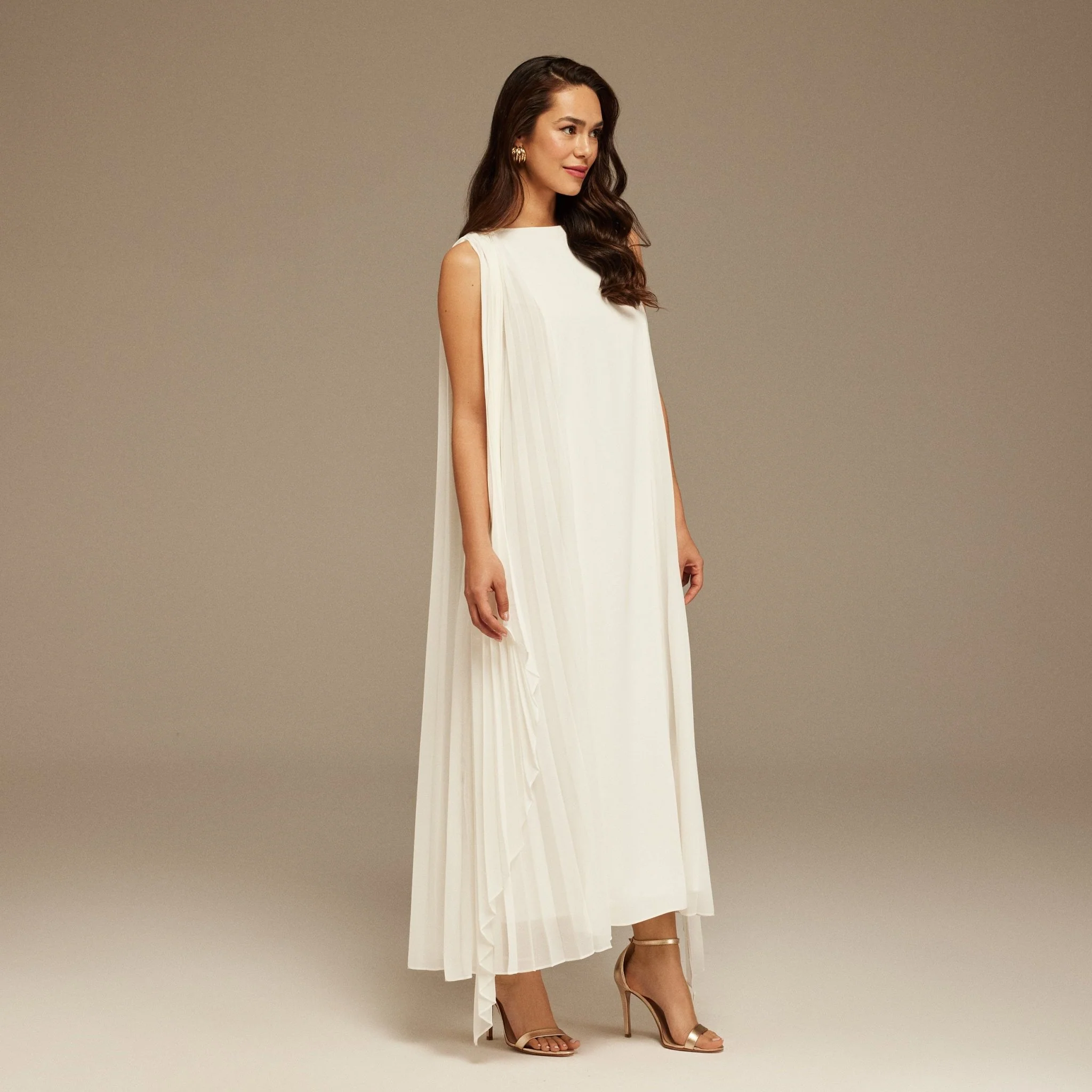 Ivory Pleated cape Sleeveless Crepe dress - Image 2