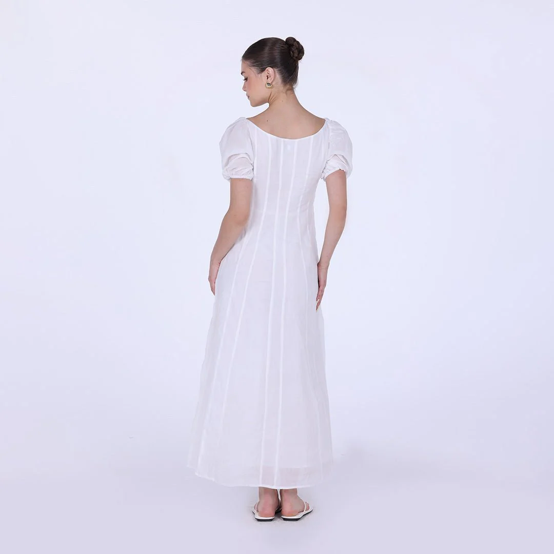 White Puff Short Sleeve Maxi Dress - Image 4