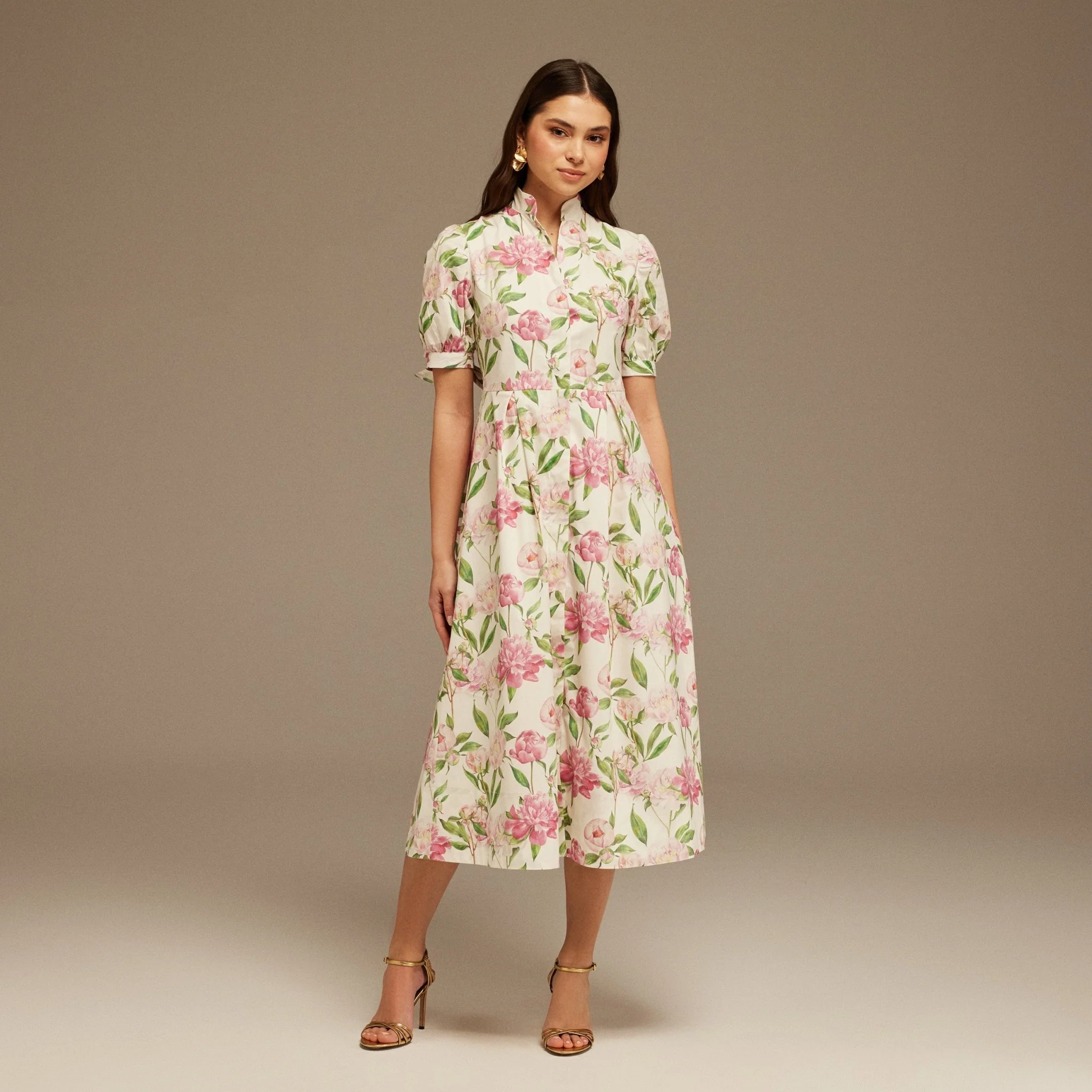 Puffy Sleeve Cotton Midi Dress