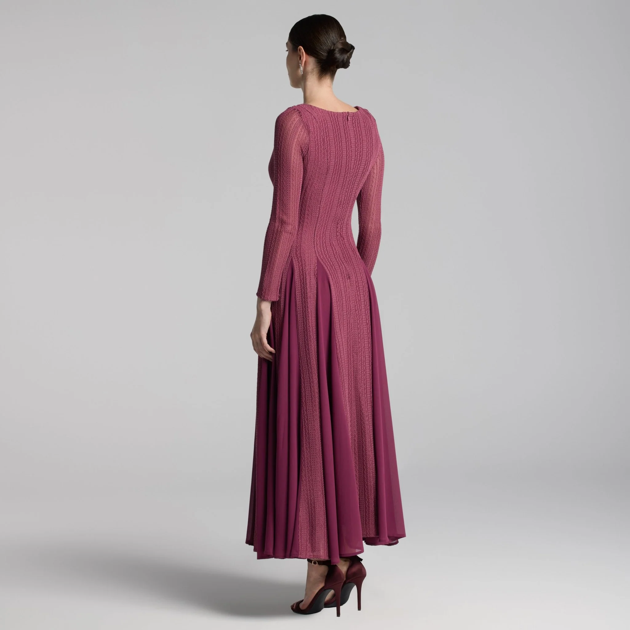 Purple Long Sleeves Godet Maxi Dress - Image 4