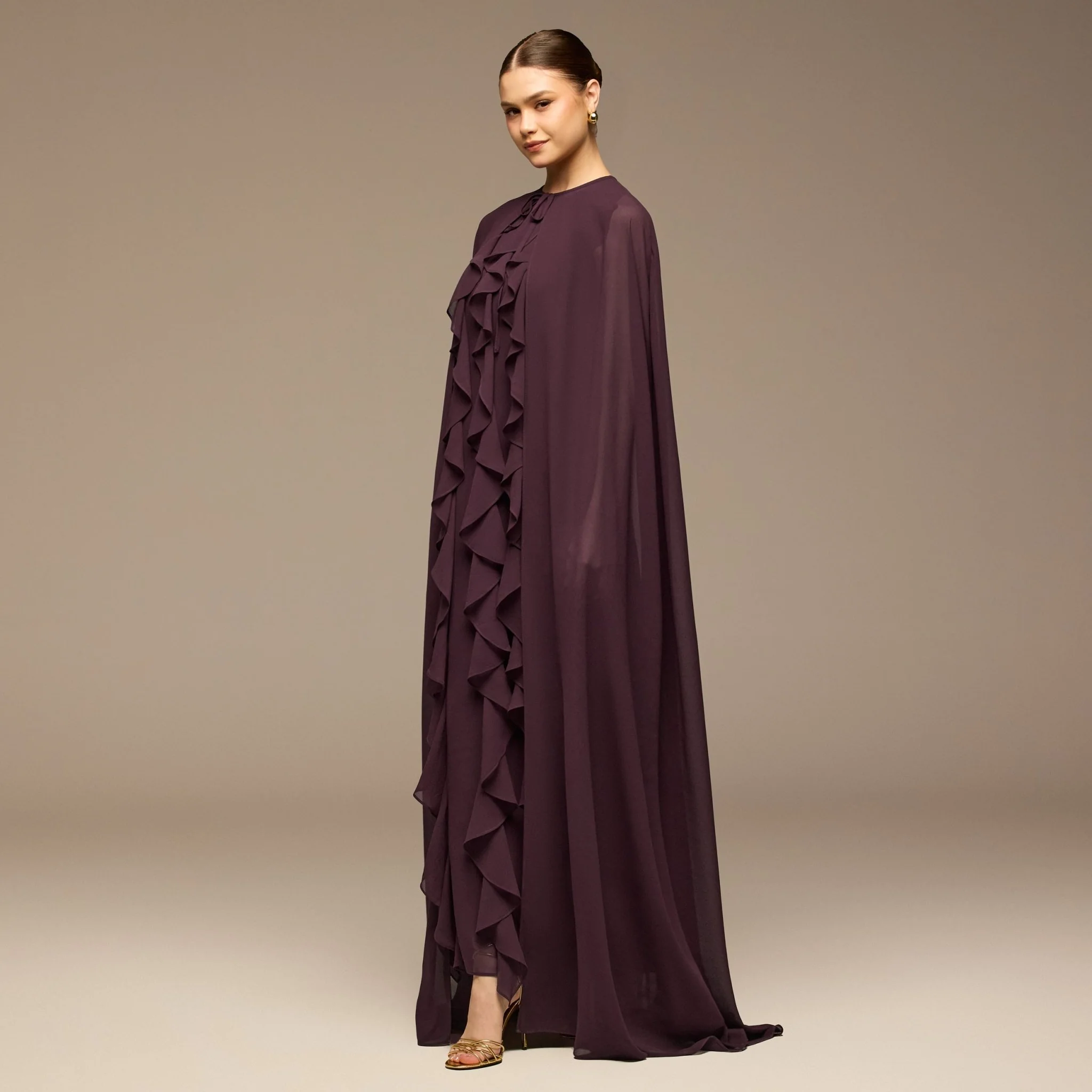 Purple Chiffon Ruffle Maxi Dress - Image 2