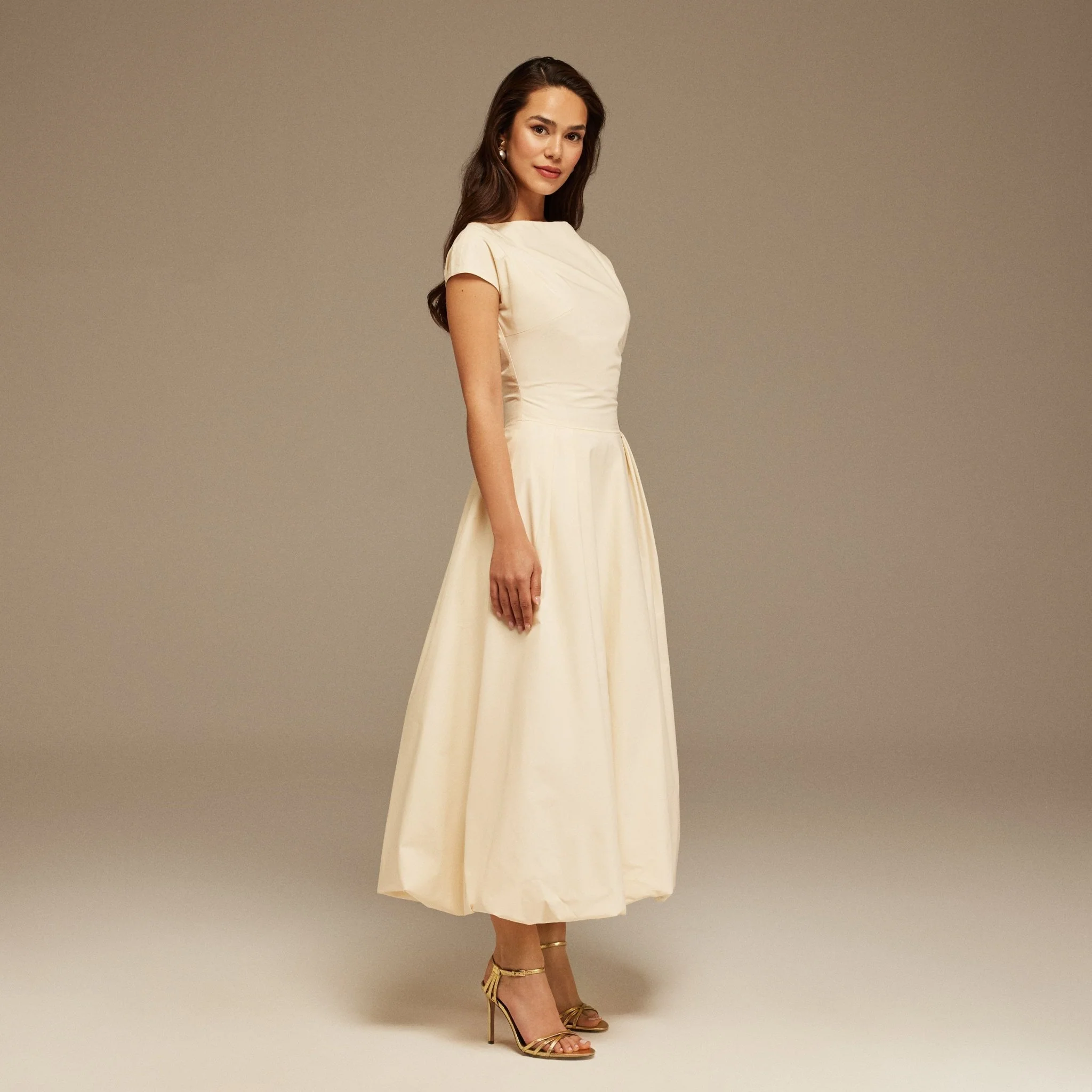 Ivory Short Sleeve Balloon Midi Dress - Image 2