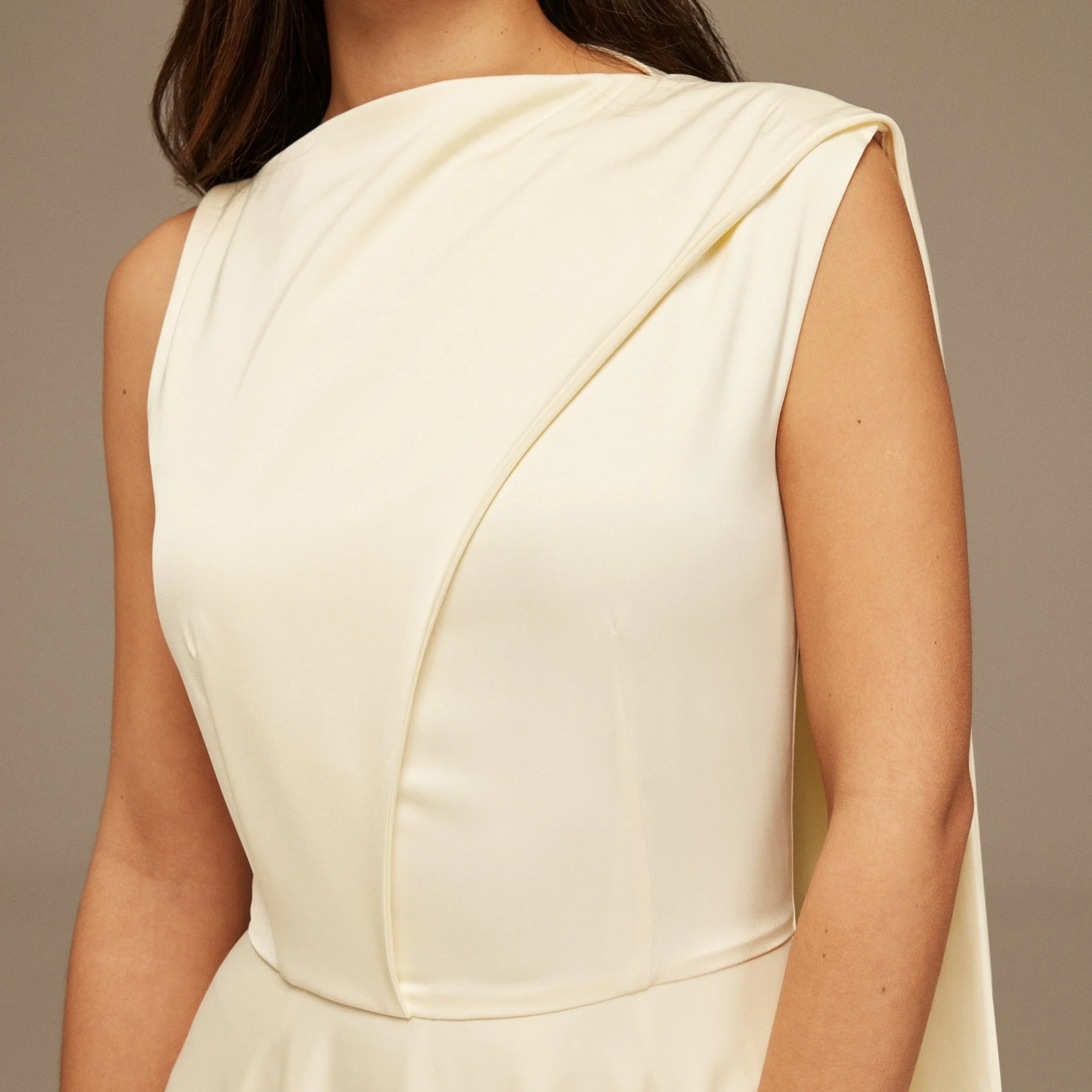 Ivory Sleeveless Satin Maxi Dress With Scarf - Image 3