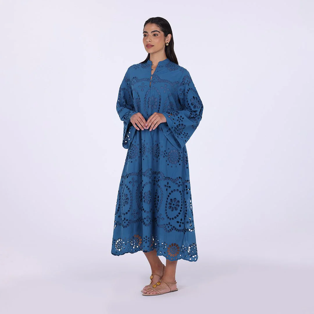 Tonal cotton Wide sleeve midi dress - Image 5