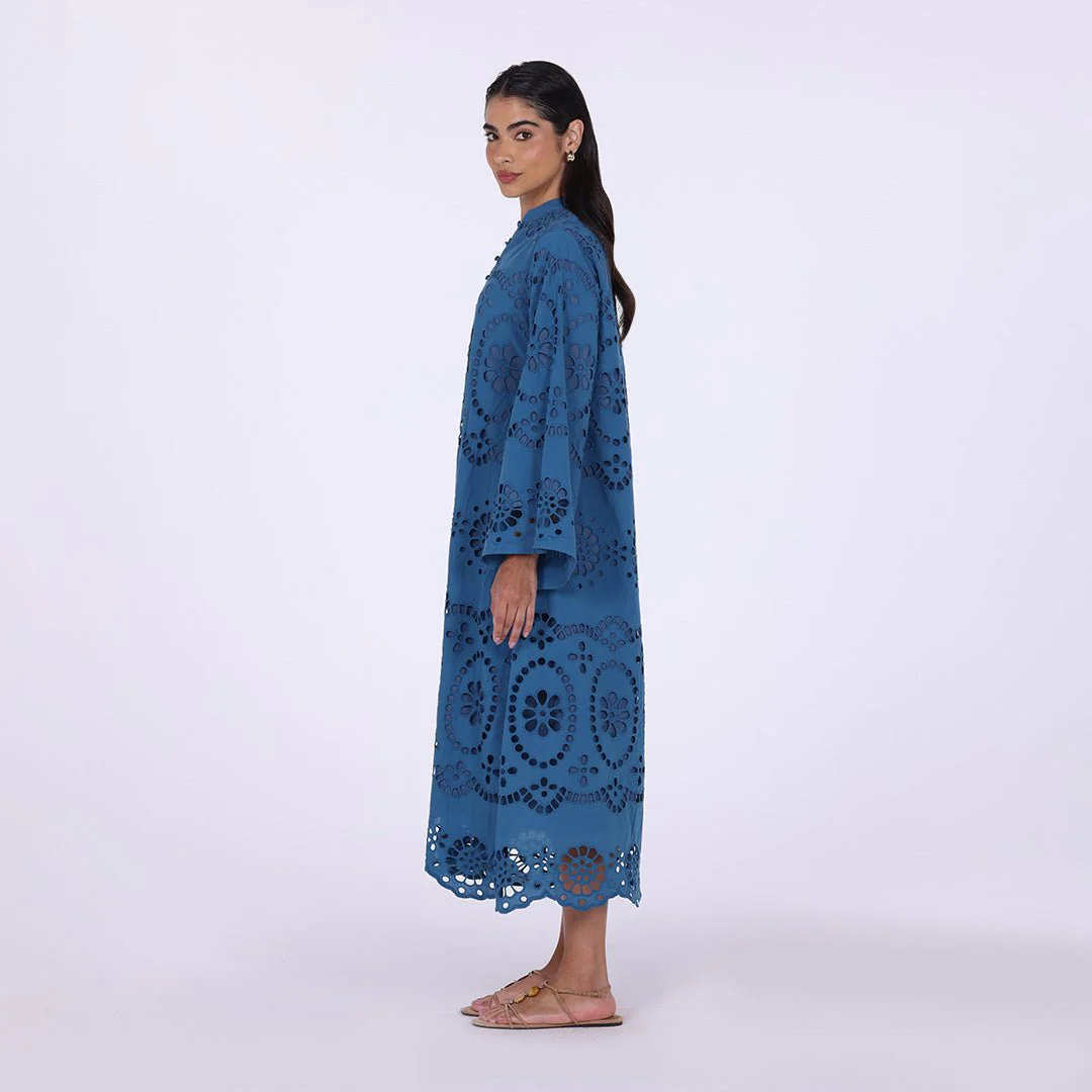 Tonal cotton Wide sleeve midi dress - Image 6