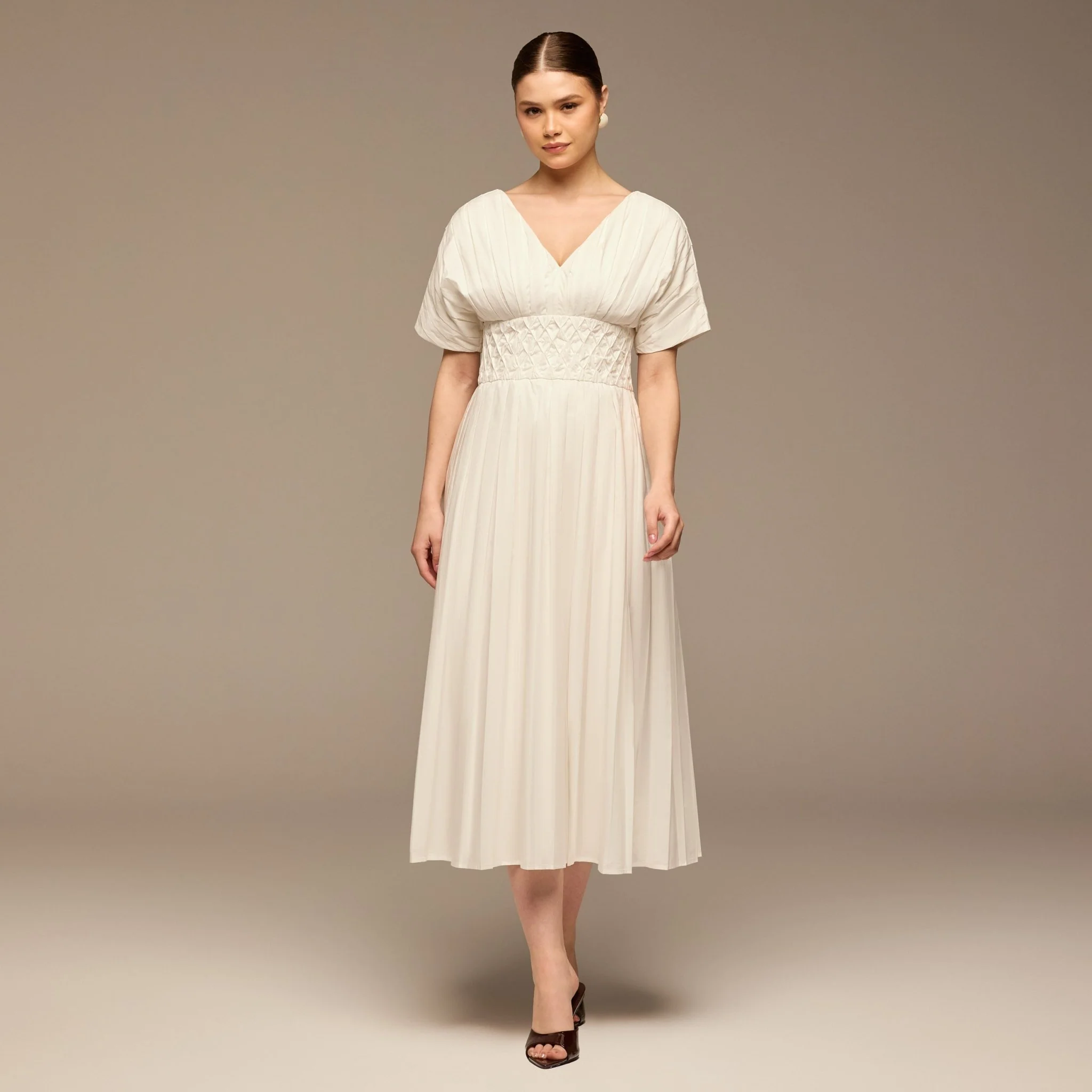 White Poplin Cotton Puffy Sleeve Dress